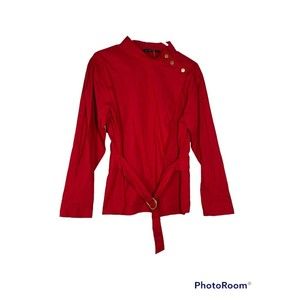 NWT‎ Zara Red Belted Blouse with Buttons Women Medium